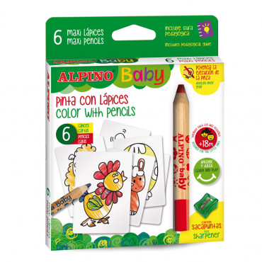 6 maxi crayons de couleur - Alpino Baby